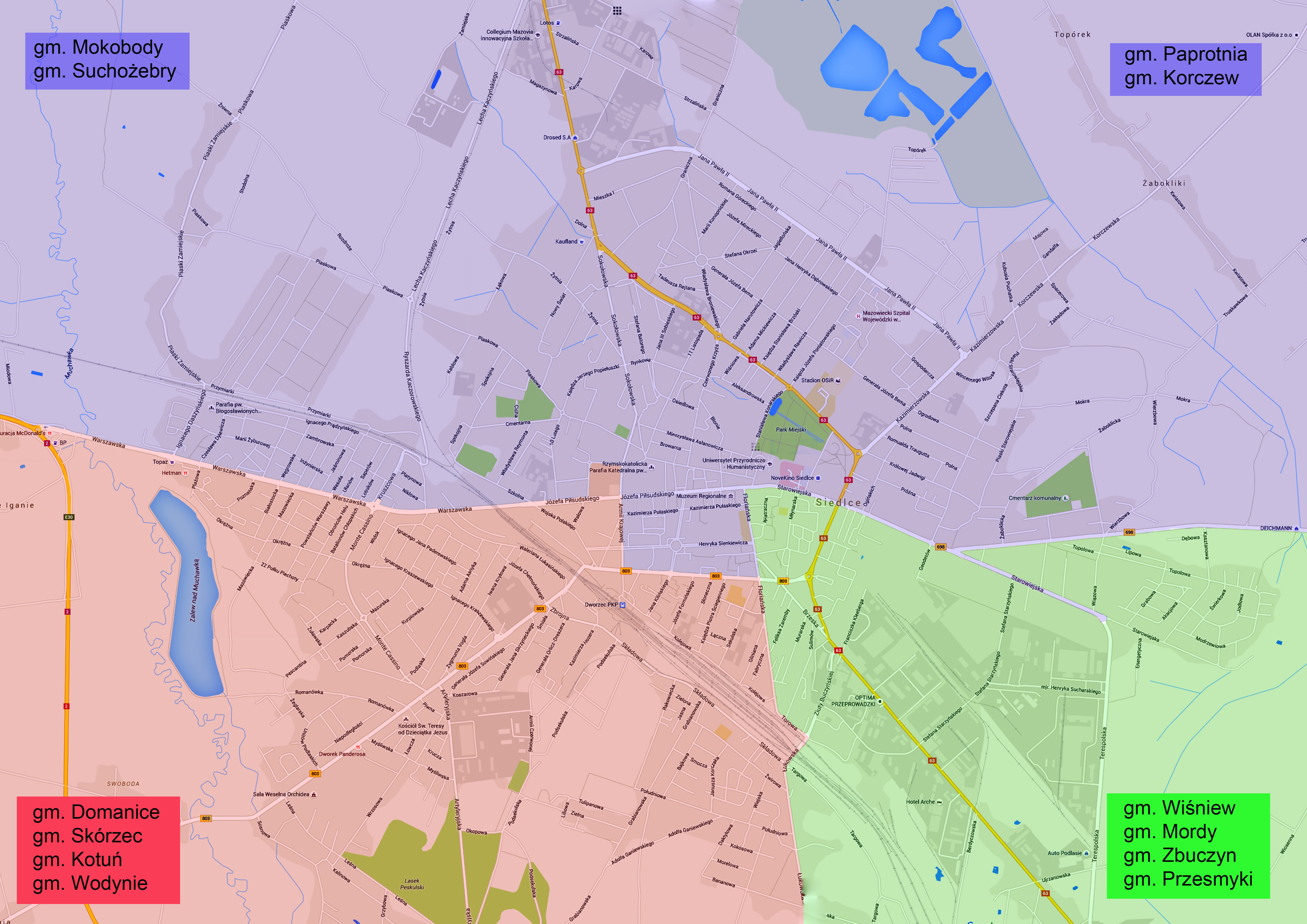 Mapa siedlec - rejony